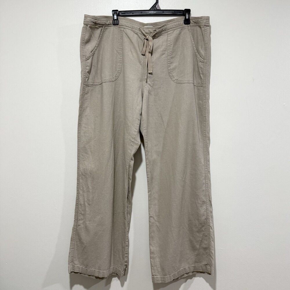 Per Se‎ Tan Beige Linen Blend Khakis Chino Drawstring Pants Women Plus Size 18W